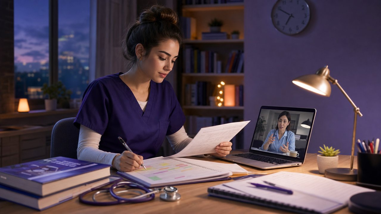 Nursing student planning an urgent assignment with an online tutor