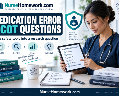 Medication-error PICOT questions flyer for nursing research planning